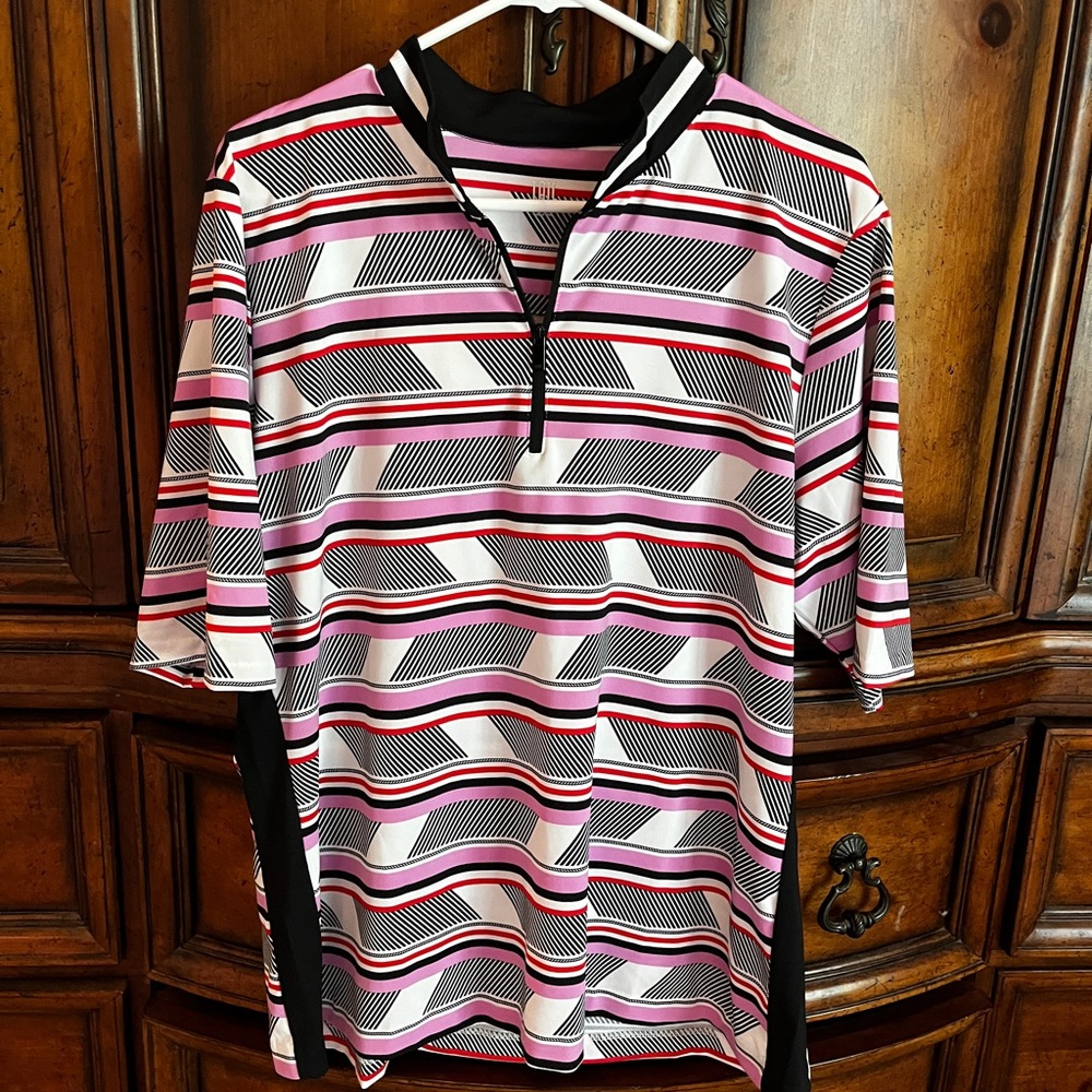 Tail Black and Pink Polo Golf Shirt with Striped Geometric Design